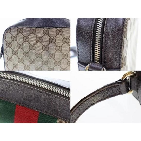 Gucci GG Canvas Signature Web Bee Shoulder Bag Brown - Picture 3 of 6